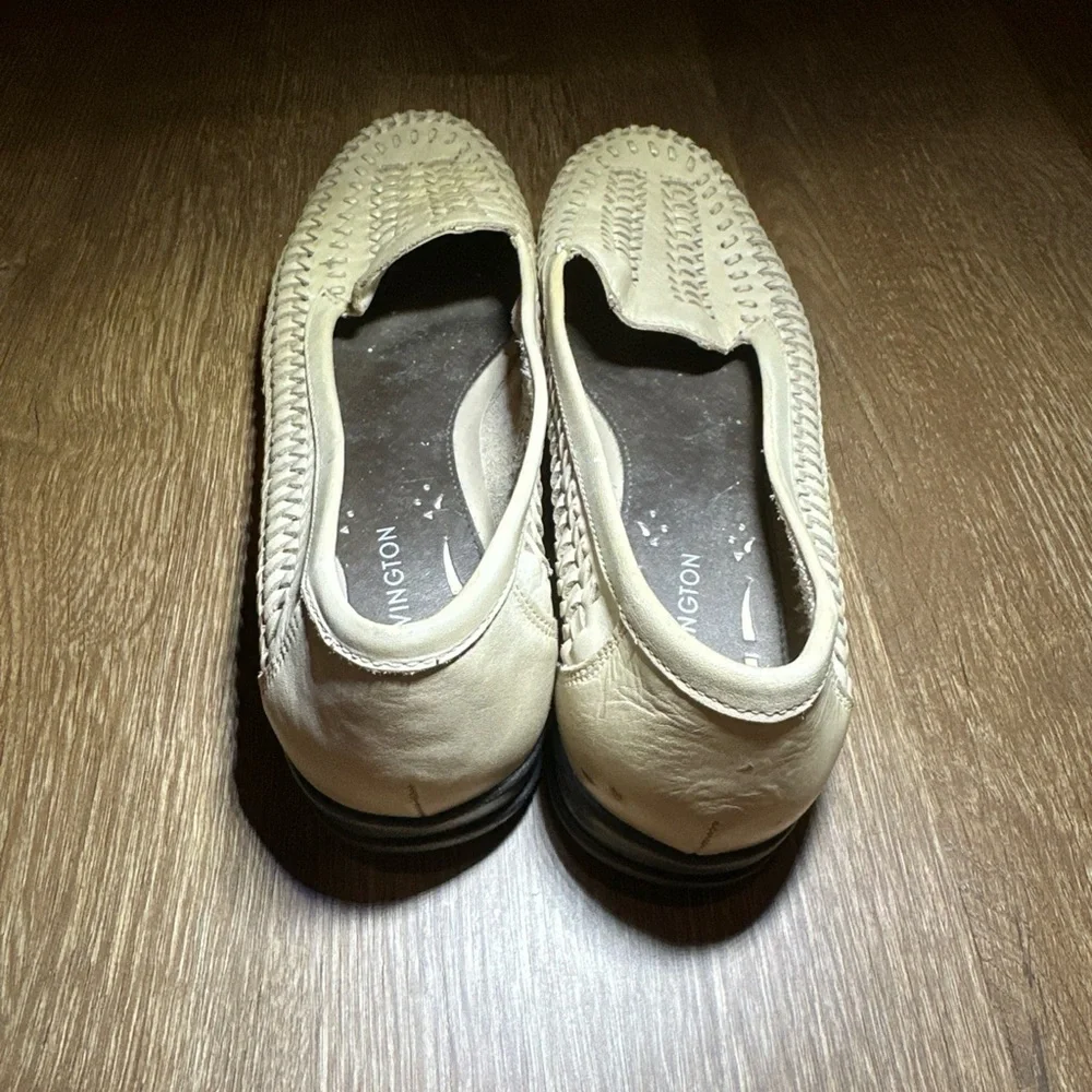 Covington Womens Woven Leather Loafers Cream Huarache‎ Slip On Flats Shoes